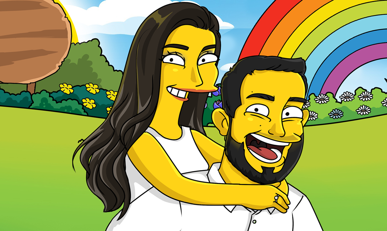 couple dessiné dans le style des Simpson