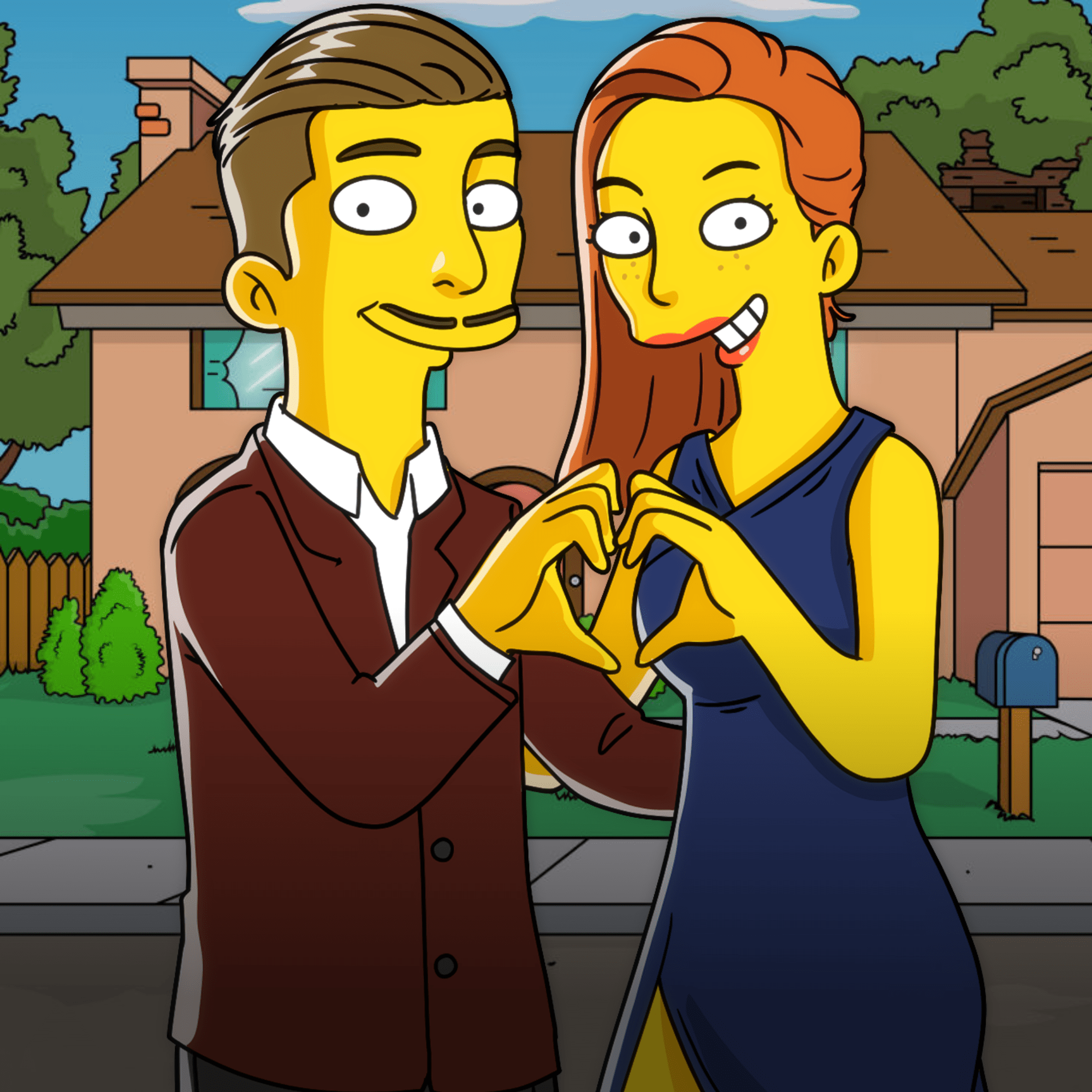 Retrato personalizado del personaje de los Simpson de una pareja